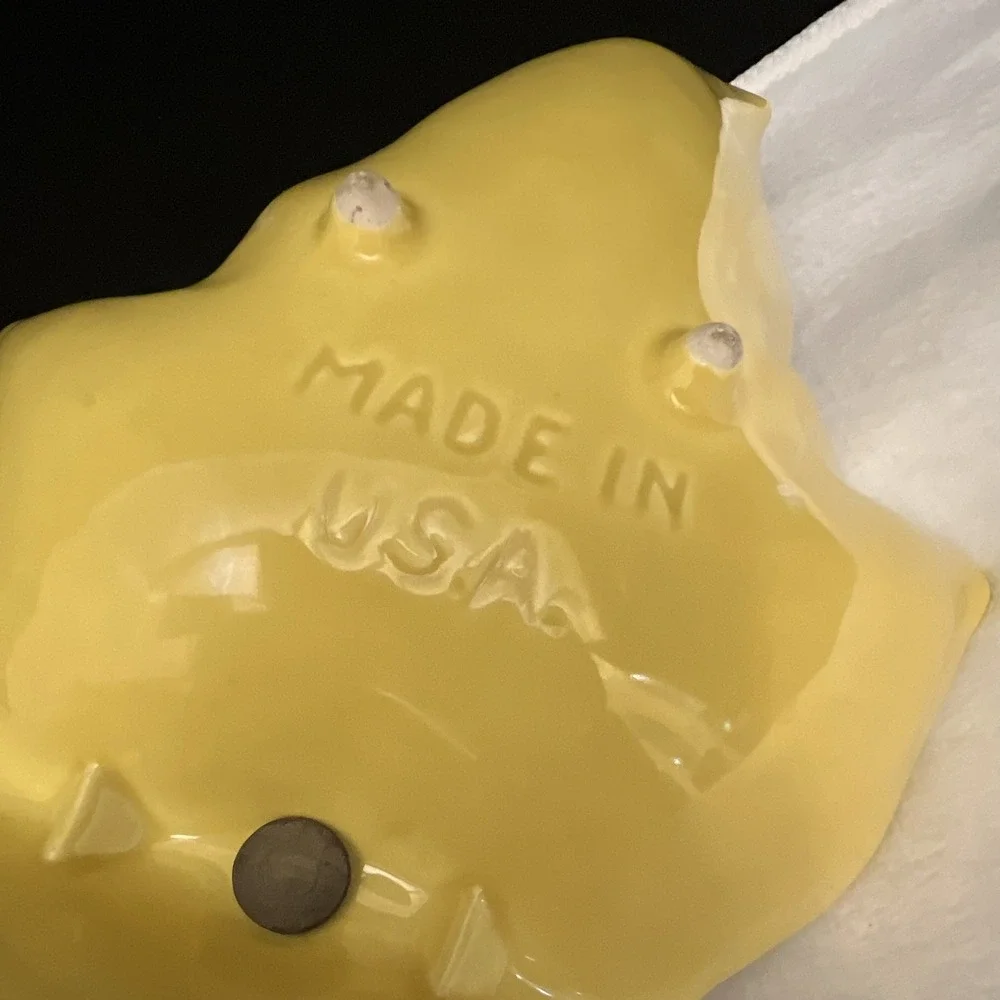 Vintage Yellow Leaf Divided Ceramic Serving Tray w/ Metal Handle USA MCM